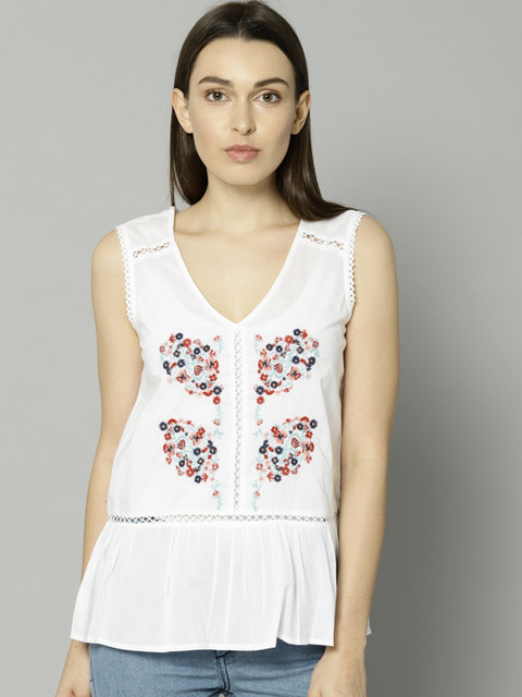 

Marks & Spencer Women White Embroidered A-Line Top