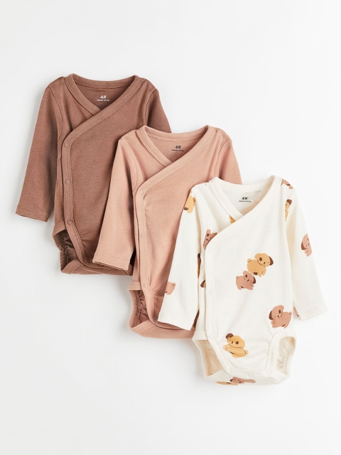 

H&M Infant Girls 3-Pack Long-Sleeved Bodysuits, Brown