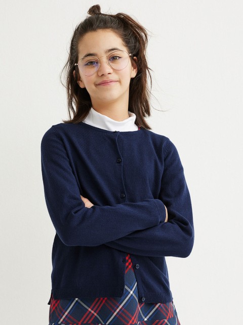 

H&M Girls Fine-Knit Cardigan, Navy blue