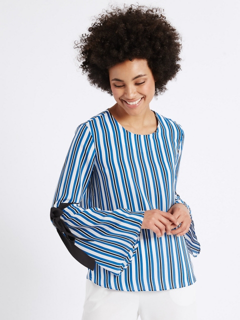 

Marks & Spencer Women Blue & White Striped Top