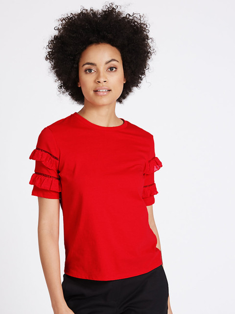 

Marks & Spencer Women Coral Red Solid Top