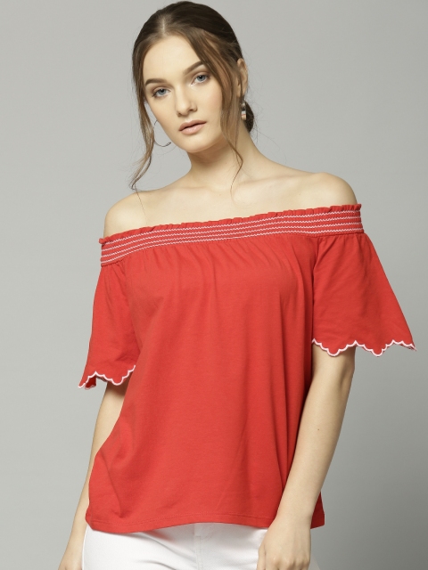 

Marks & Spencer Women Red Solid Bardot Top