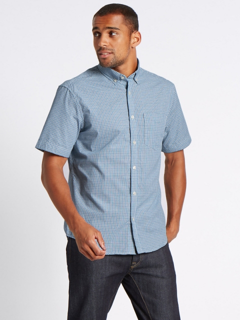 

Marks & Spencer Men Blue & White Checked Casual Shirt