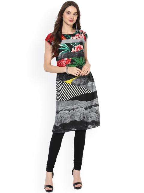 

Vaamsi Women Grey Printed Straight Kurta