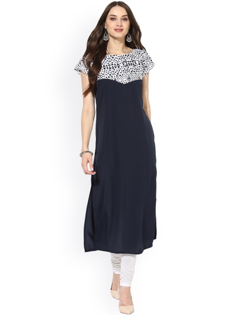 

Vaamsi Women Black & White Solid Straight Kurta
