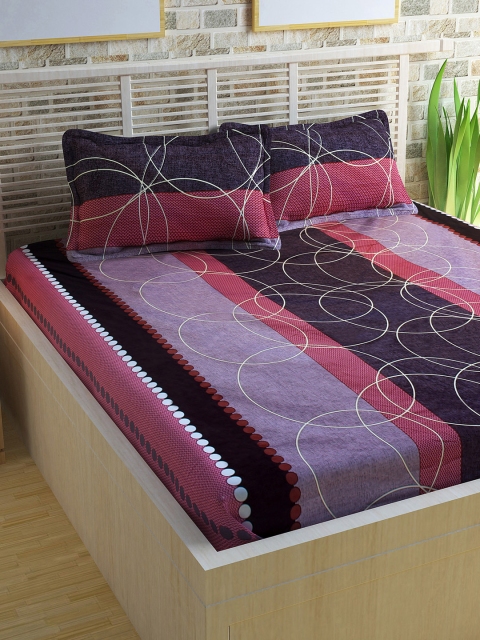 

Story@home Purple & Pink Printed Cotton 300 TC Double Bedsheet with 2 Pillow Covers