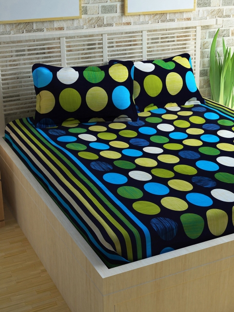 

Story@home Blue & Green Printed Cotton Double Bedsheet with 2 Pillow Covers
