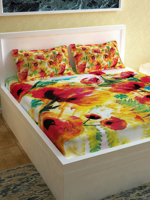 

Story@home Mustard Yellow & Red Floral Print Cotton Double Bedsheet with 2 Pillow Covers