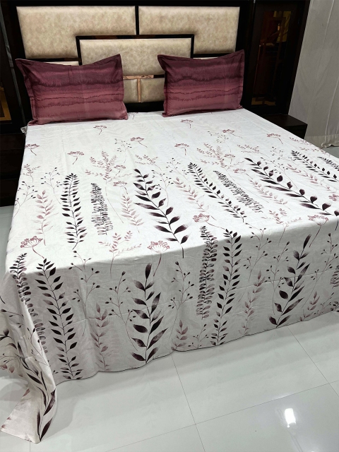 

Pure Decor Purple & White Floral 400 TC King Bedsheet with 2 Pillow Covers