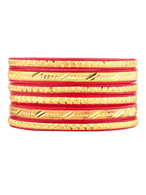 

Efulgenz Set of 6 Gold-Toned & Red Antique Design Bangle