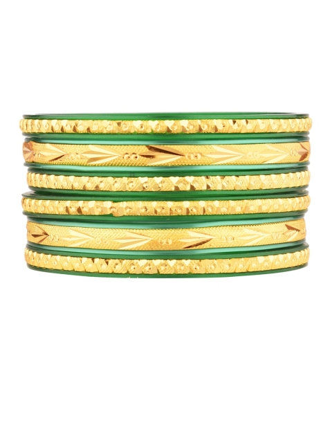 

Efulgenz Set of 6 Gold-Plated & Green Antique Design Bangle