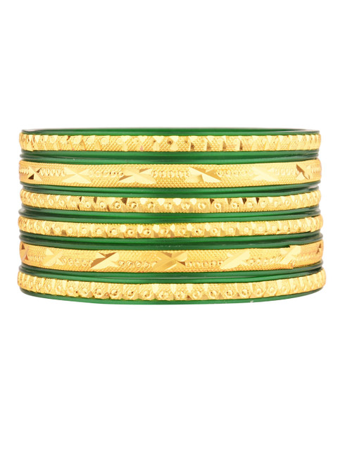 

Efulgenz Set Of 6 Gold-Plated Green Bangle