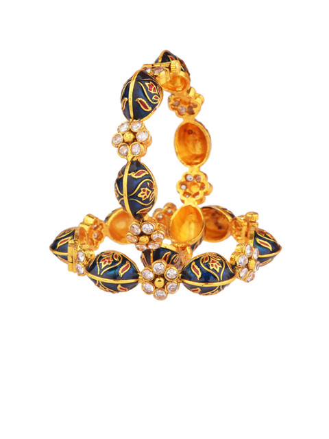 

Efulgenz Set of 2 Gold-Plated & Blue Crystal Studded Bangle
