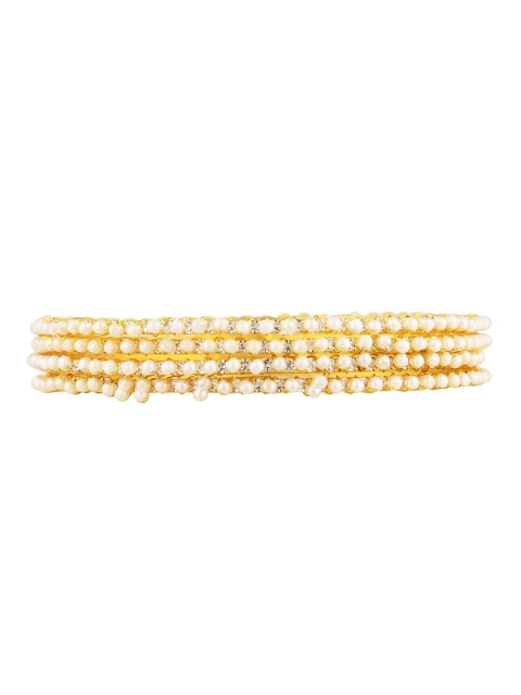 

Efulgenz Set of 4 Gold-Plated & Toned Kundan Studded Textured Bangles
