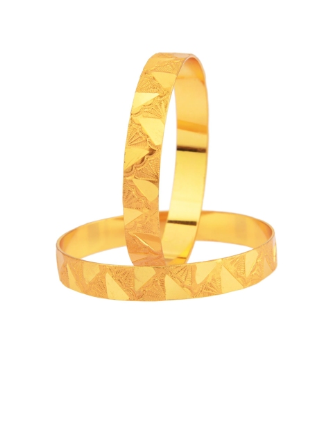 

Efulgenz Set of 2 Gold-Plated & Toned Textured Bangles