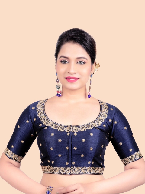 

FEMMIBELLA Navy Blue Embroidered Readymade Saree Blouse