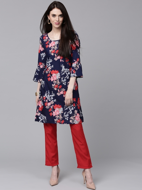 

AKS Women Navy Blue & Red Printed Kurta with Trousers