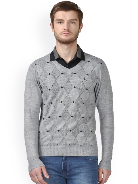 

Parx Men Grey Self Design Pullover