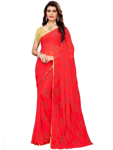 

KALINI Red & Gold-Toned Floral Saree