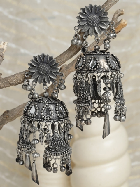 

Moedbuille Silver-Toned Contemporary Jhumkas Earrings