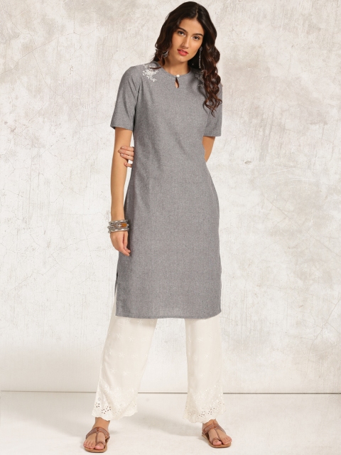 

Anouk Women Grey Solid Straight Kurta