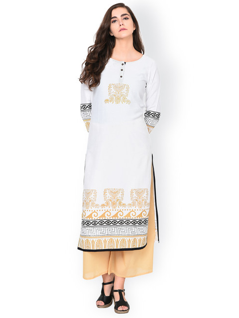 

Aamii Women White Block Print Straight Kurta