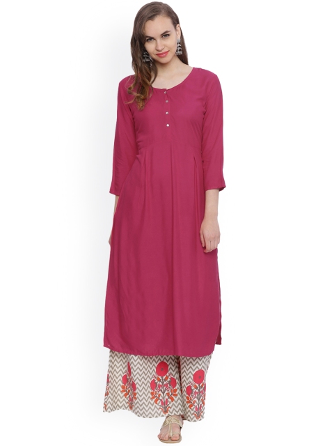 

Avaana Women Magenta Solid Straight Kurta