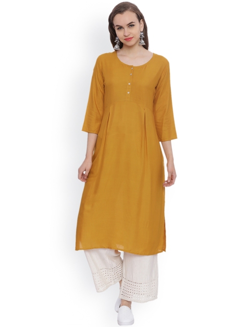 

Avaana Women Mustard Yellow Solid Straight Kurta