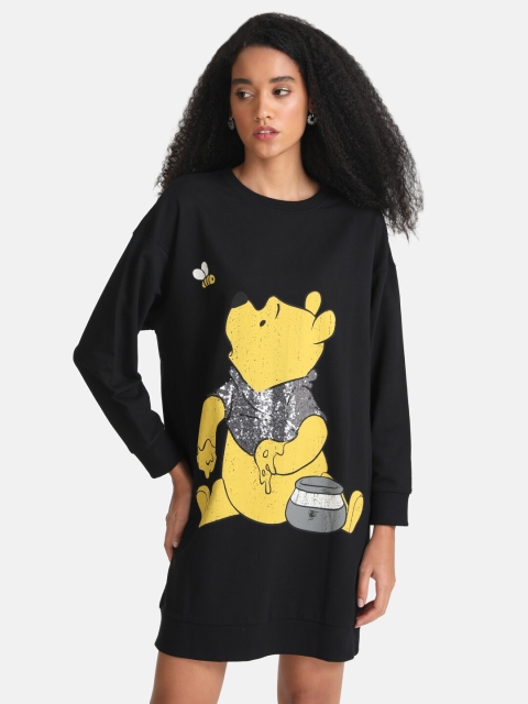 

Kazo Women Black Winnie The Pooh Disney Printed Cotton Sweatshirt