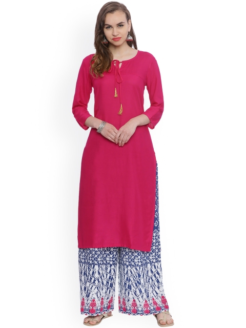 

Avaana Women Pink Solid Straight Kurta