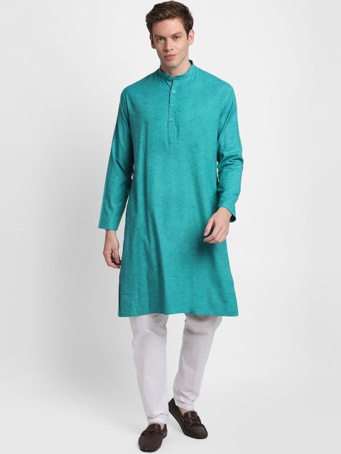 

DEVOILER Men Turquoise Blue Kurta with Pyjamas
