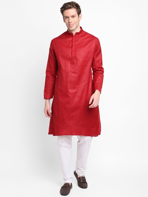 

DEVOILER Men Maroon Thread Work Kurta with Pyjama Set