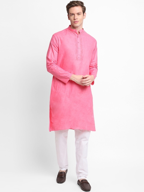 

DEVOILER Men Pink Embroidered Kurta with Pyjamas