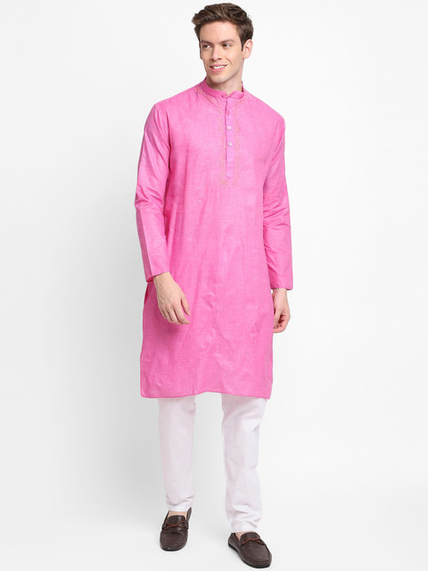 

DEVOILER Men Pink Embroidered Kurta with Pyjamas