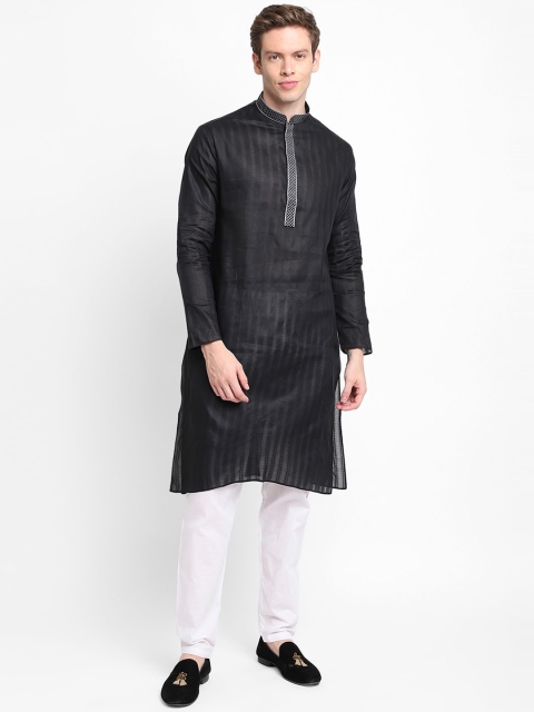 

DEVOILER Men Black Pure Cotton Kurta with Pyjamas