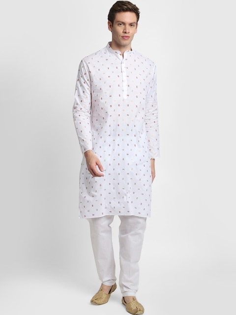 

DEVOILER Men White Printed Pure Cotton Kurta with Pyjamas