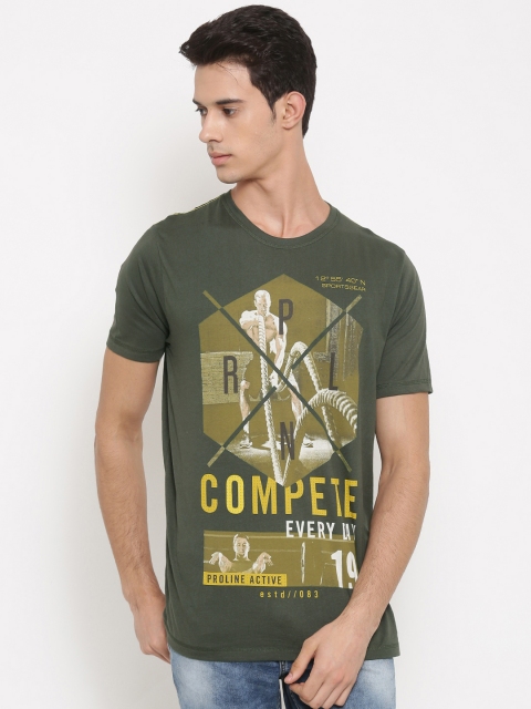 

Proline Active Men Olive Green Printed Pure Cotton T-shirt