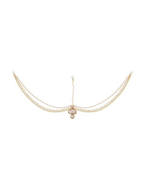 

Efulgenz Gold-Plated White Crytals Studded Head Chain Head Jewellery