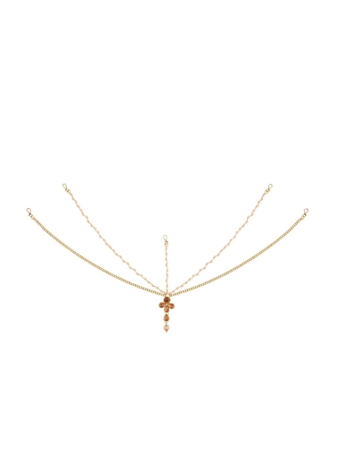 

Efulgenz Gold-Plated & Brown Crystal Studded Mathapatti