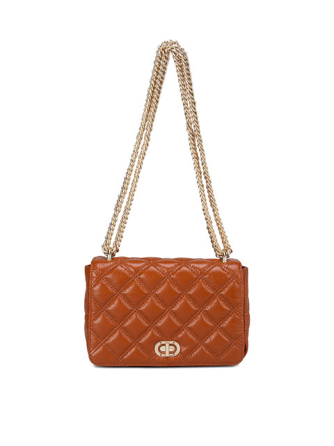 

Da Milano Orange Textured Leather Structured Sling Bag