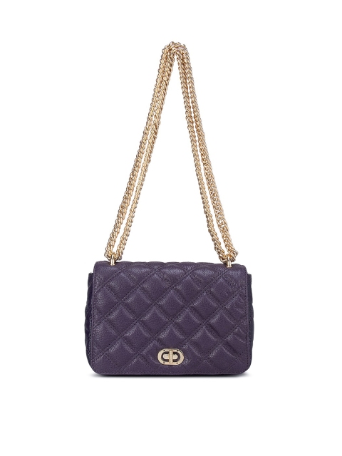 

Da Milano Women Purple Textured Leather Structured Sling Bag with Quilted