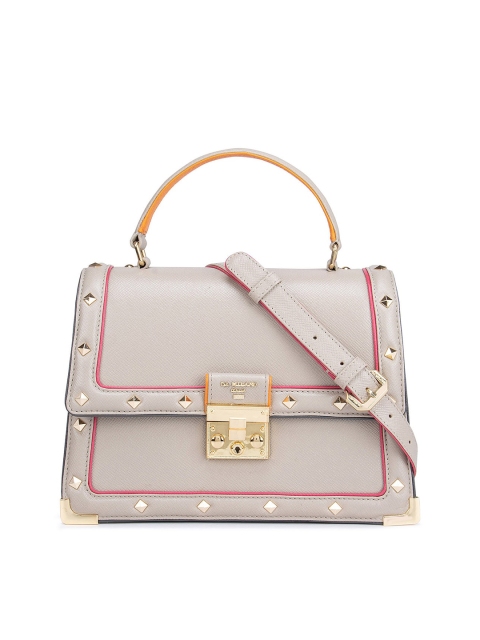 

Da Milano Beige Embellished Leather Structured Handheld Bag