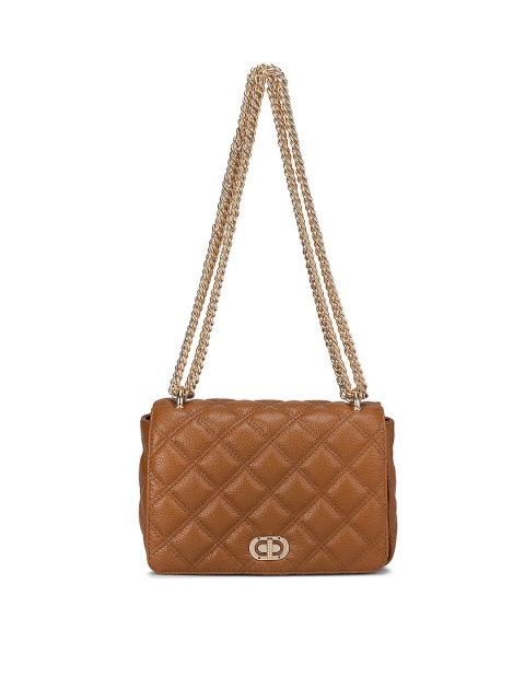 

Da Milano Brown Textured Leather Bucket Sling Bag with Quilted