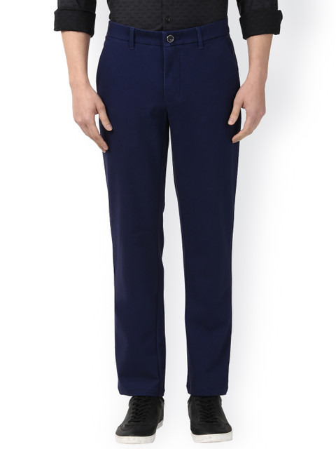 

Park Avenue Men Blue Tailored Slim Fit Solid Chinos