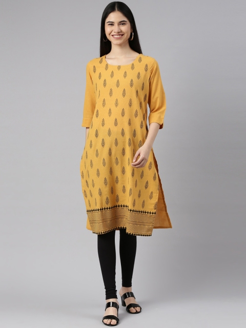 

Marcia Women Yellow & Black Ethnic Motifs Printed Indie Prints Kurta