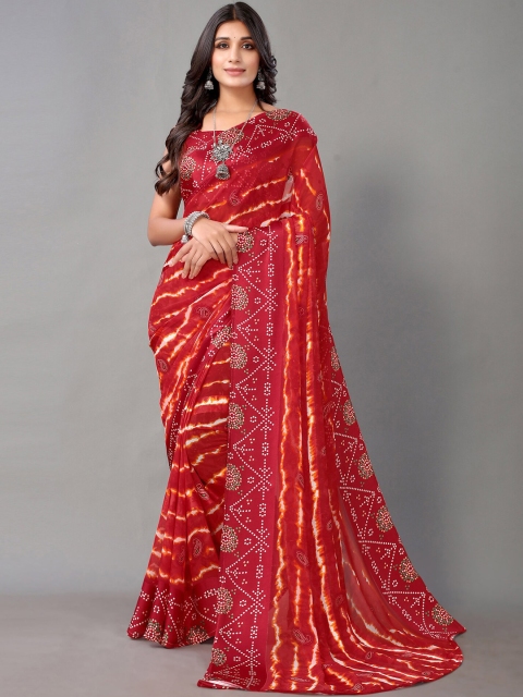 

KALINI Red & White Bandhani Saree