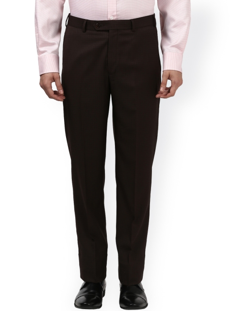 

Park Avenue Men Brown Tailored Slim Fit Checked Chinos