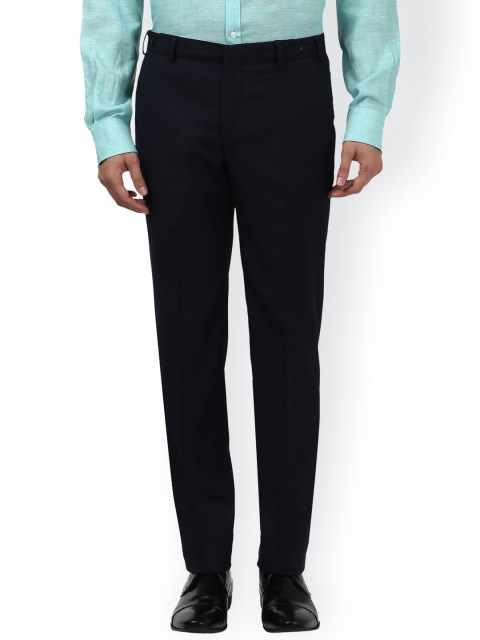 

Park Avenue Men Blue Tailored Slim Fit Solid Formal Trousers