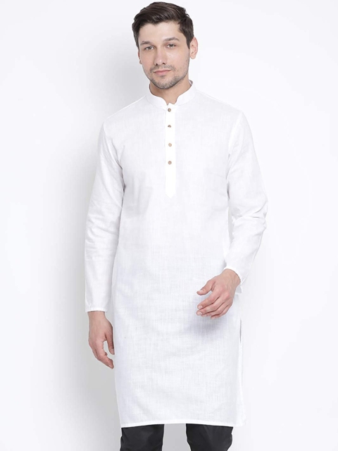 

ROYAL KURTA Men White Solid Cotton Straight Kurta