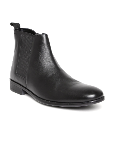 

Red Tape Men Black Solid Leather High-Top Flat Boots